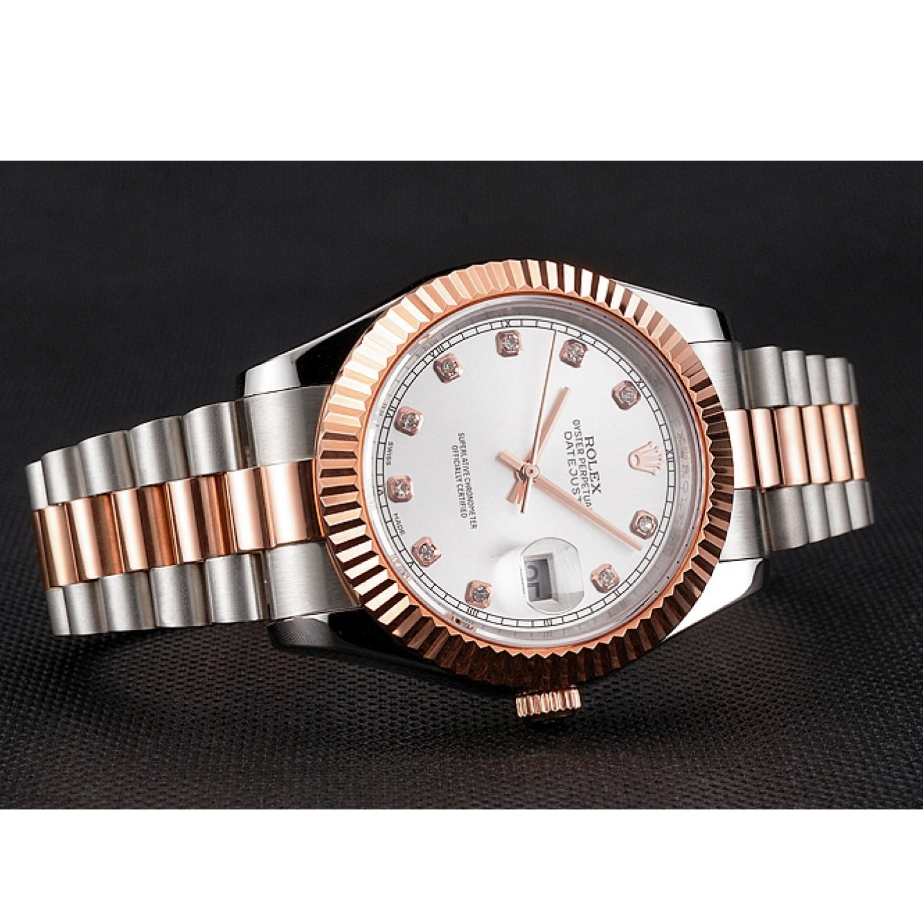 Aaa replica watch Stainless Two Tone Bezel White Case Rose Swiss Dial Steel Rolex Gold Bracelet Datejust 0625